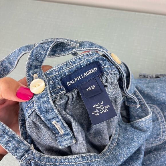 Ralph Lauren Floral Denim Jumper Dress 18 Months - Picture 5 of 8